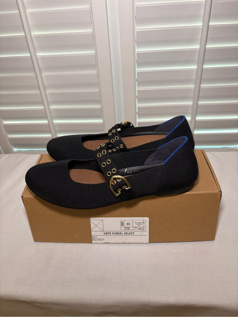 Rothy’s Black Mary Jane Flats with Gold Buckle